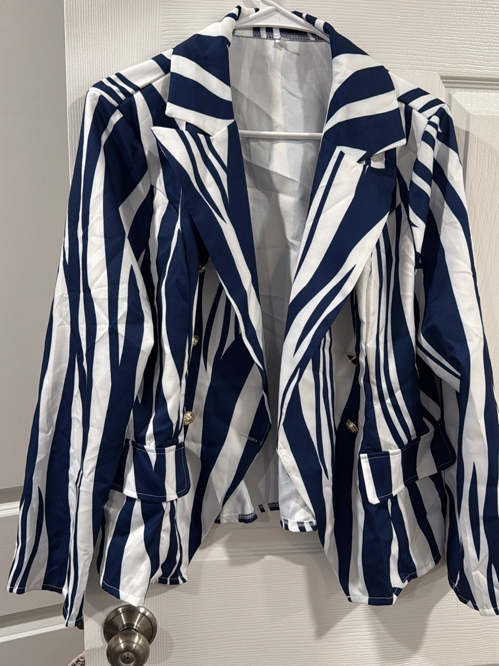 Striped Navy & White Women's Blazer Jacket